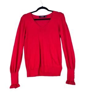 Lauren Ralph Lauren Sweater Women Small P Red Buttoned Cuff Long-Sleeve Pullover